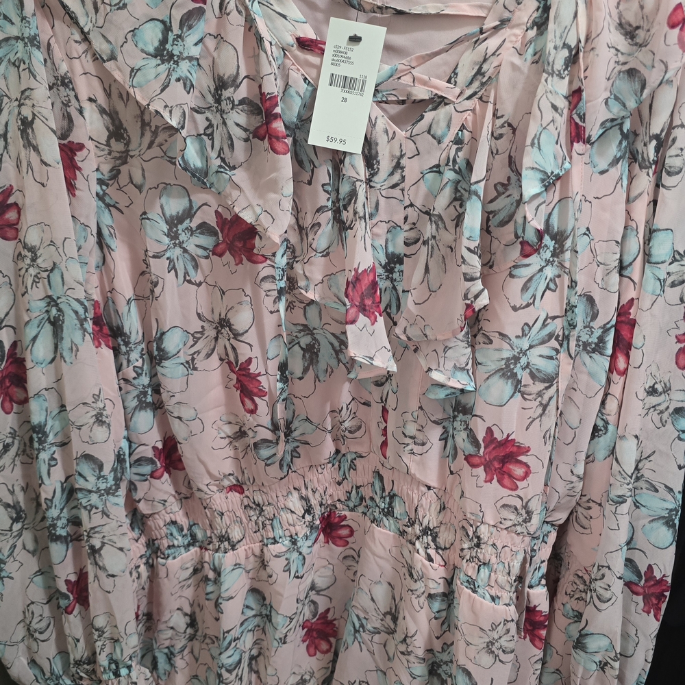 Laney B-Pink Ruffled Long Sleeve Blouse. , Sheer Sleeves. Lane Bryant Blouses